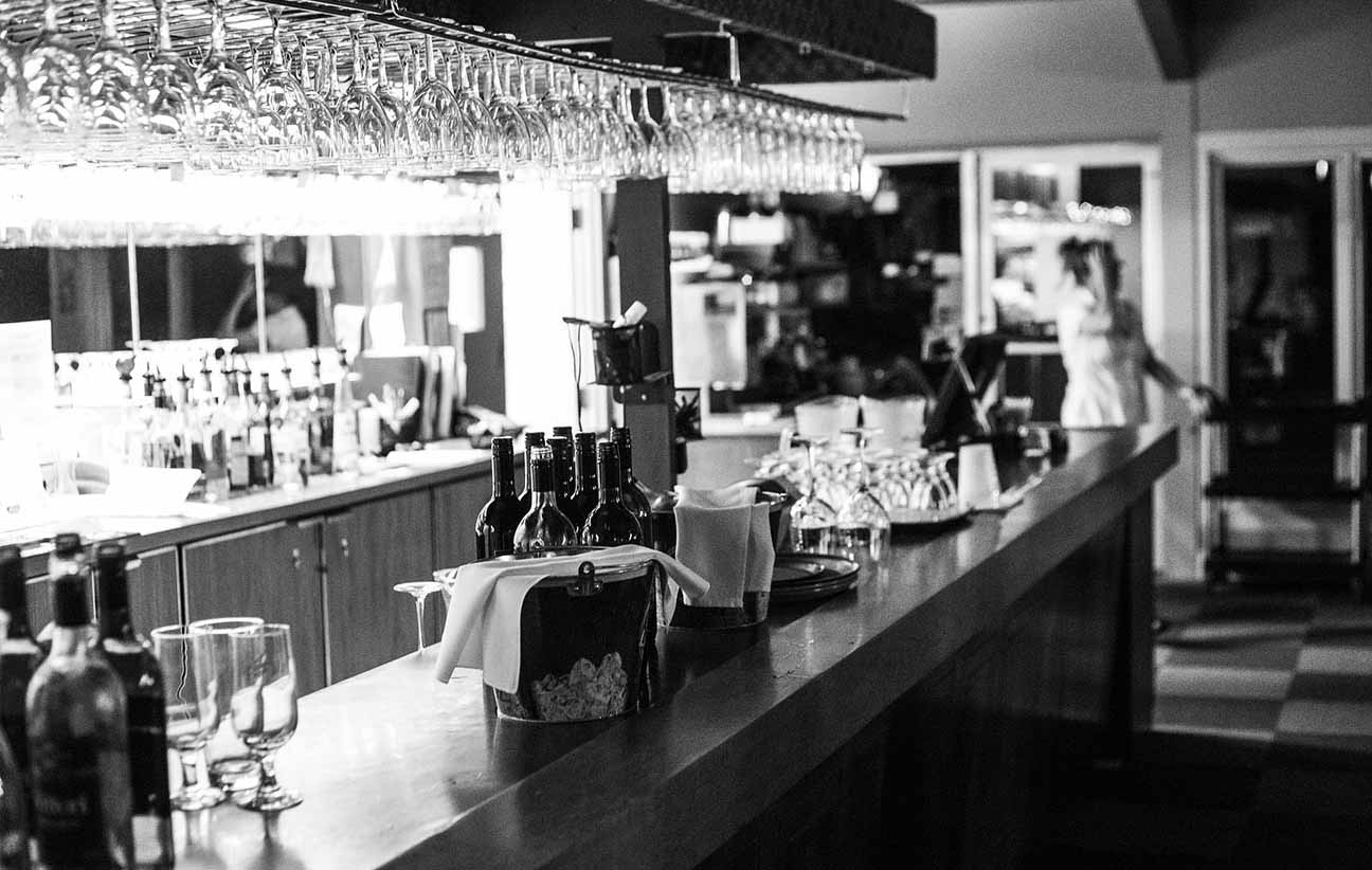 black and white picture of a bar