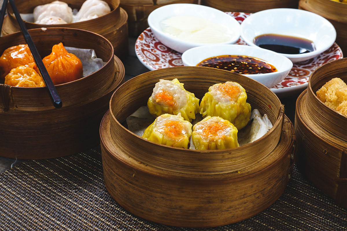 dumplings in a wooden basket