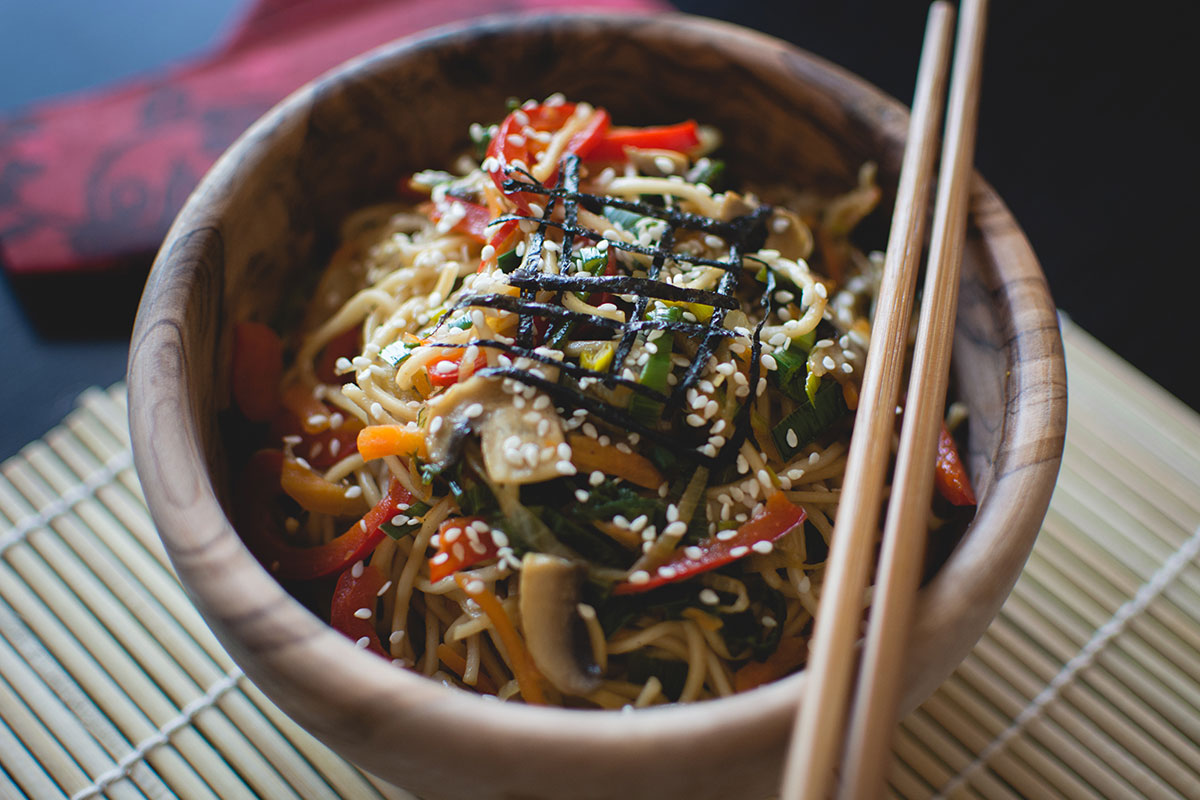 bowl of noodles and vegetables