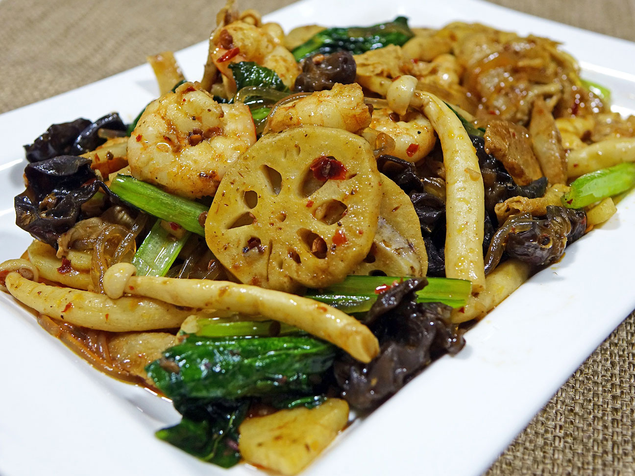 water chestnut stir fry on a plate